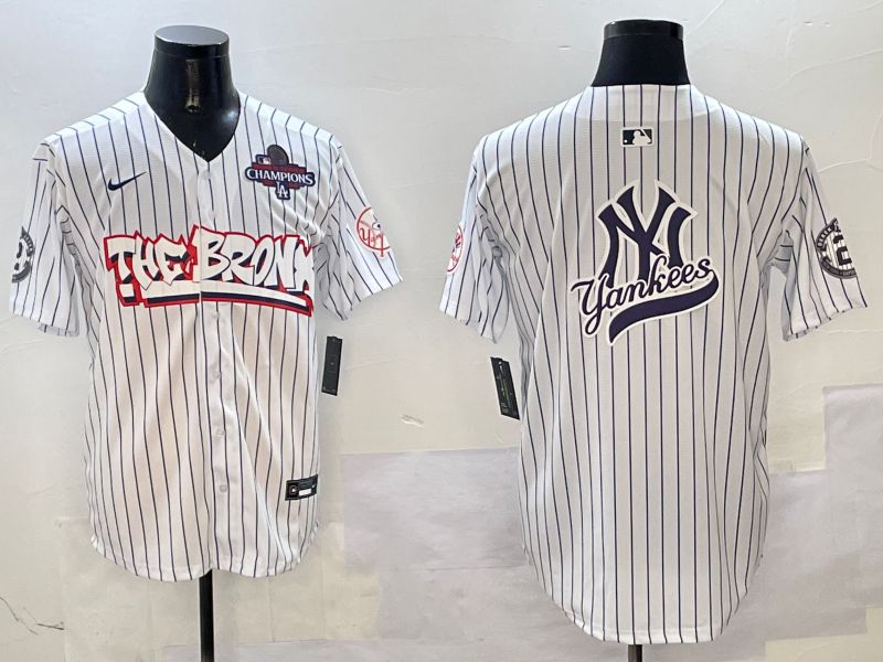 Men New York Yankees Blank White Stripe four generations Joint Name 2025 Nike MLB Jersey style 19